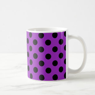Black polka dots on purple coffee mug