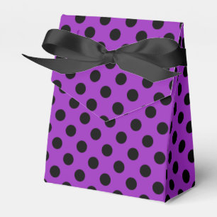 Black polka dots on purple favour box