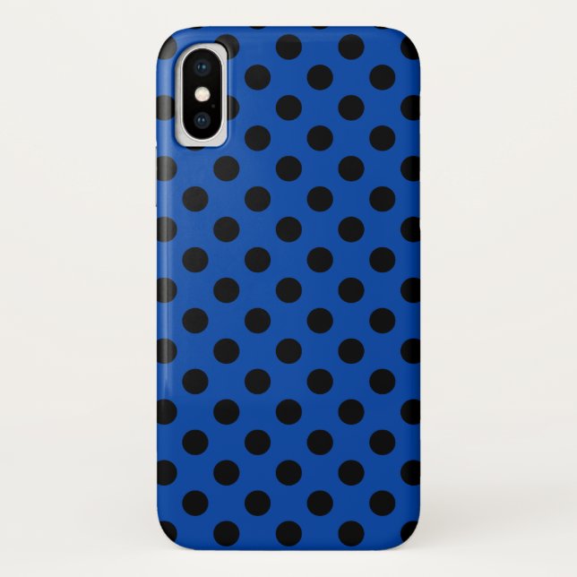 Black polka dots on royal blue Case-Mate iPhone case (Back)