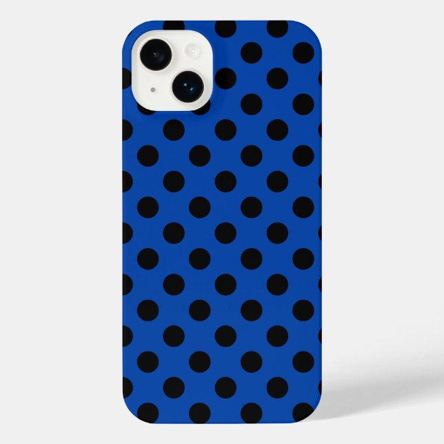 Black polka dots on royal blue  iPhone case (Back)