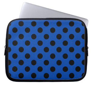Black polka dots on royal blue laptop sleeve