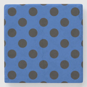 Black polka dots on royal blue stone coaster