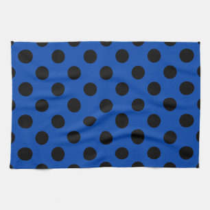 Black polka dots on royal blue tea towel