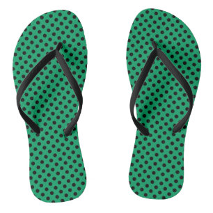 Black Polka Dots on Shamrock Green Jandals
