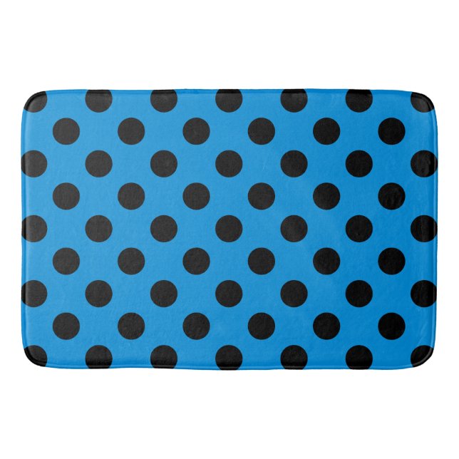 Black polka dots on sky blue bath mat (Front)