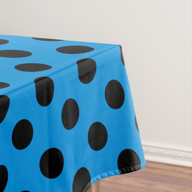 Black polka dots on sky blue tablecloth (In Situ)
