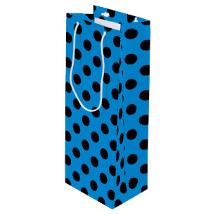 Black polka dots on sky blue wine gift bag