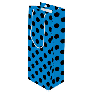 Black polka dots on sky blue wine gift bag