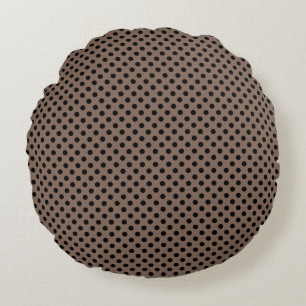 Black Polka Dots on Taupe Brown Round Cushion
