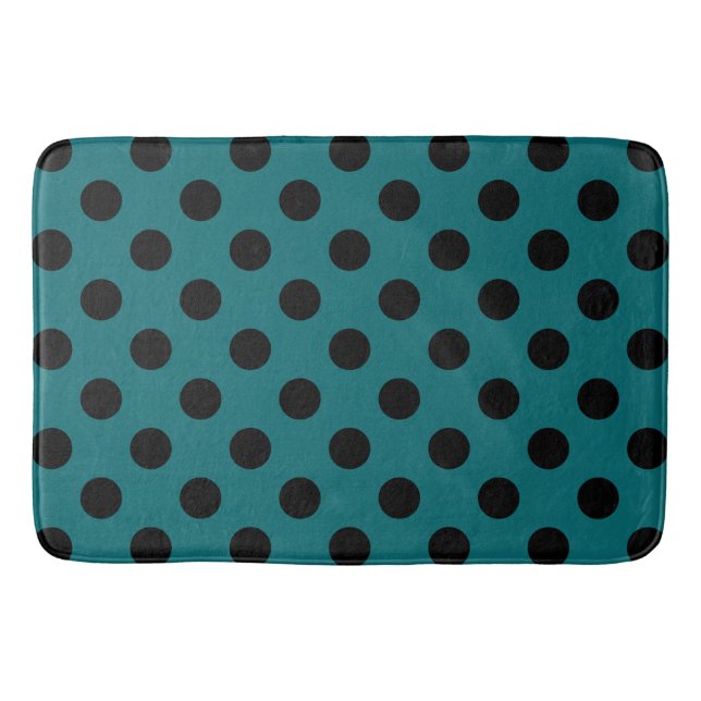 Black polka dots on teal bath mat (Front)