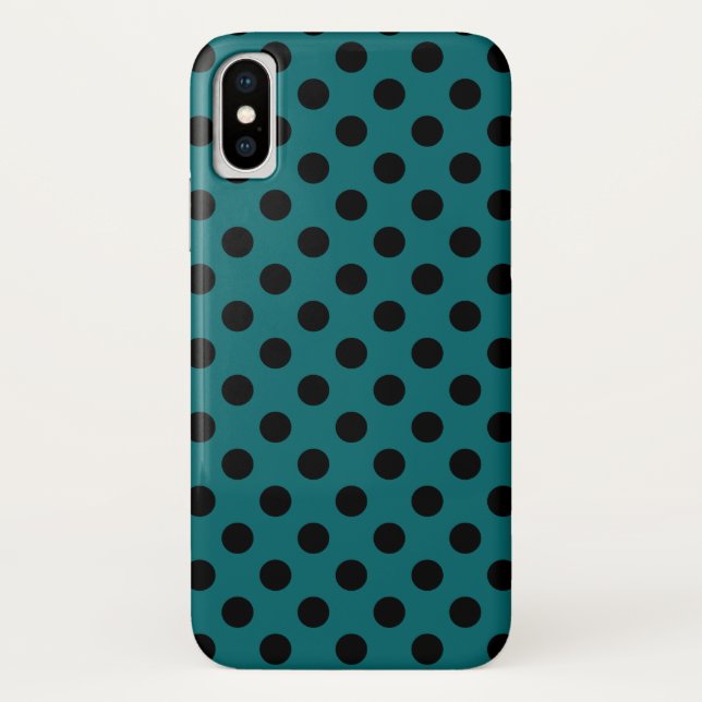 Black polka dots on teal Case-Mate iPhone case (Back)