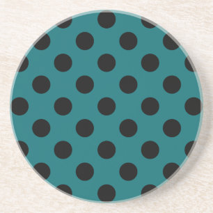 Black polka dots on teal coaster