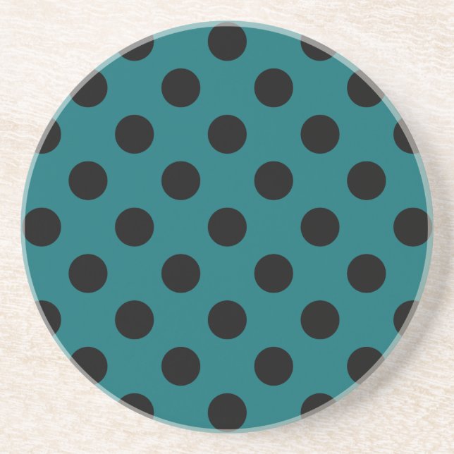 Black polka dots on teal coaster (Front)