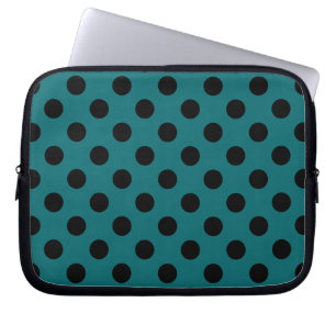 Black polka dots on teal laptop sleeve