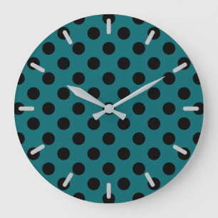 Black polka dots on teal large clock