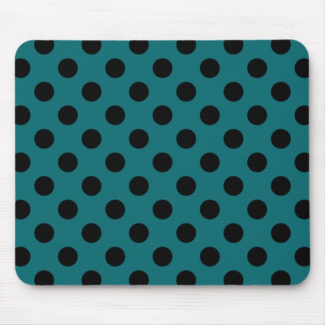 Black polka dots on teal mouse pad (Front)