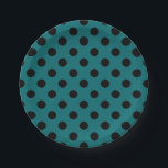 Black polka dots on teal paper plate<br><div class="desc">Black polka dots on teal</div>