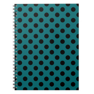 Black polka dots on teal spiral notebook