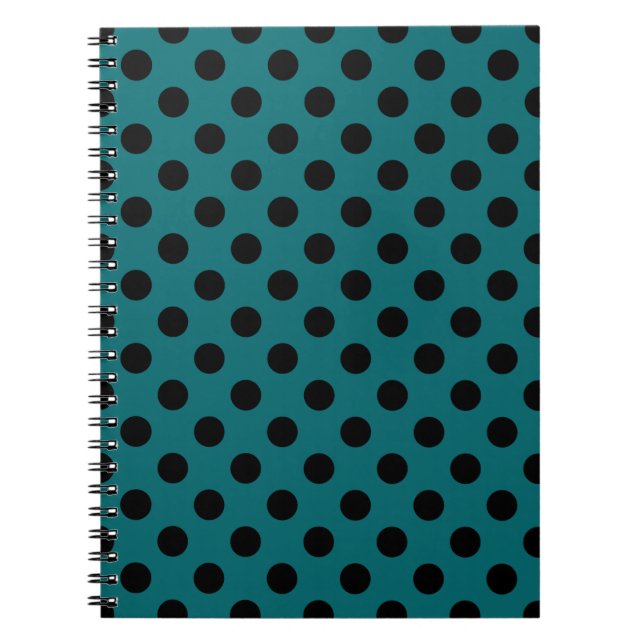 Black polka dots on teal spiral notebook (Front)