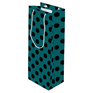 Black polka dots on teal wine gift bag