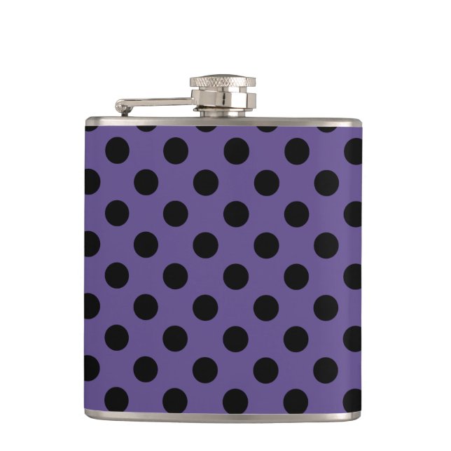 Black polka dots on ultra violet hip flask (Front)