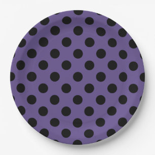 Black polka dots on ultra violet paper plate
