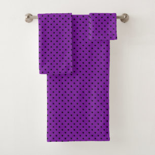 Black Polka Dots on Violet Purple Bath Towel Set