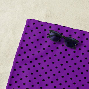 Black Polka Dots on Violet Purple Beach Towel