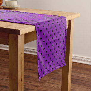 Black Polka Dots on Violet Purple Short Table Runner
