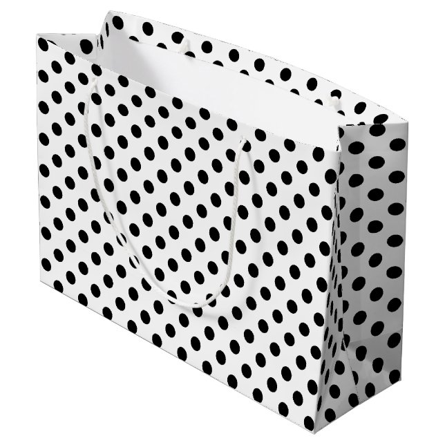 Black Polka Dots on White Background Large Gift Bag (Back Angled)