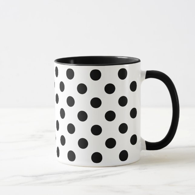 Black Polka Dots on White Background Mug (Right)