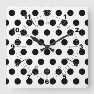 Black polka Dots On White Background Square Wall Clock