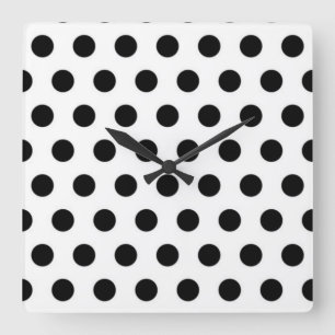 Black polka Dots On White Background Square Wall Clock