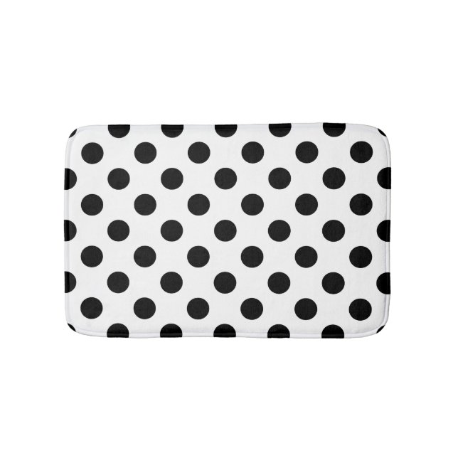 Black polka dots on white bath mat (Front)