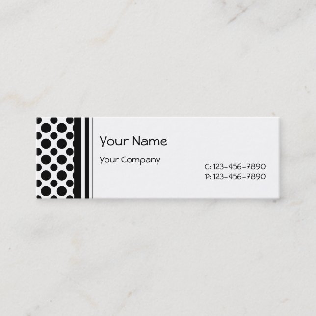 Black Polka Dots on White Business Card Template (Front)