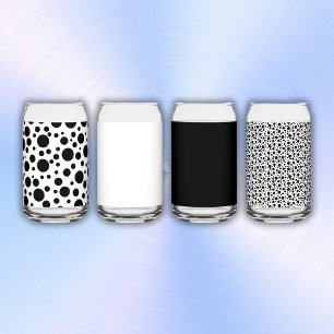 Black Polka Dots on White   Can Glass
