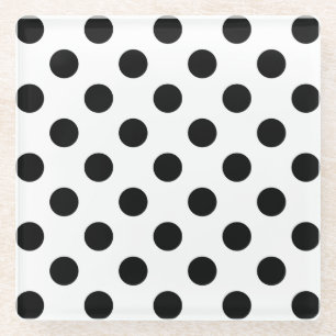 Black polka dots on white glass coaster