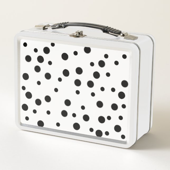 Black Polka Dots on White Lunch Boxes (Front)
