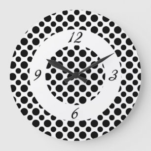 Black Polka Dots on White Numbers Clock