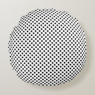 Black Polka Dots on White Round Cushion