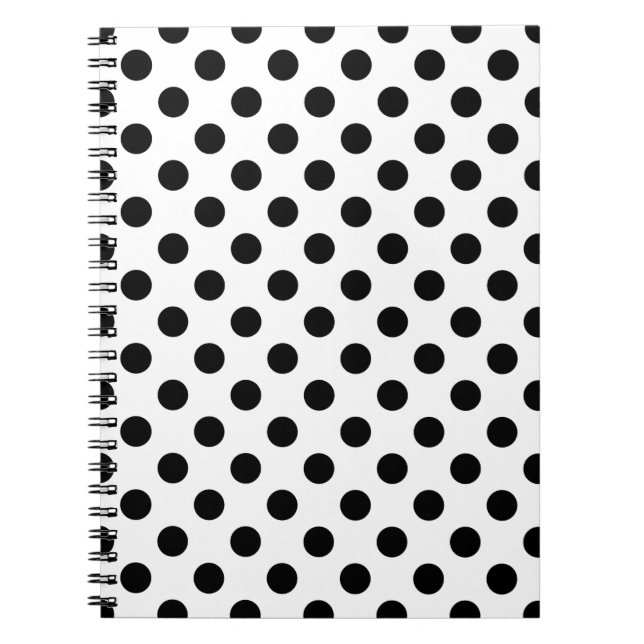 Black polka dots on white spiral notebook (Front)