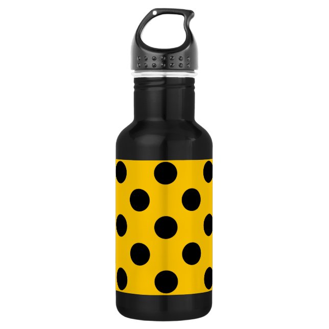 Black polka dots on yellow 532 ml water bottle (Front)