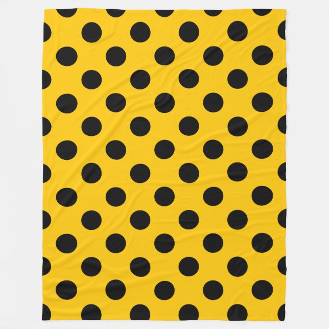Black polka dots on yellow fleece blanket (Front)