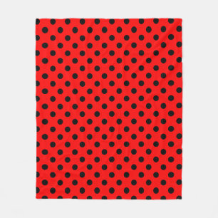 Black Polka Dots Pattern on Red Background Fleece Blanket
