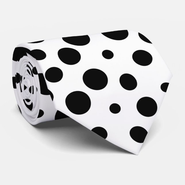 Black Polka Dots Pattern on White Tie (Rolled)