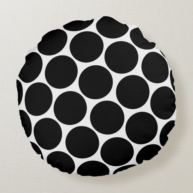 Black Polka Dots Pattern Round Cushion (Back)