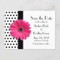 Black Polka Dots Pink Daisy Wedding Save the Date