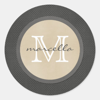 Black Polka Dots Small Monogram Classic Round Sticker