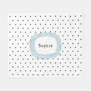 Black Polka Dots White Girly Personalised Fleece Blanket