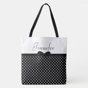 Black Polka Dots With Papillon Personalised Large Tote Bag